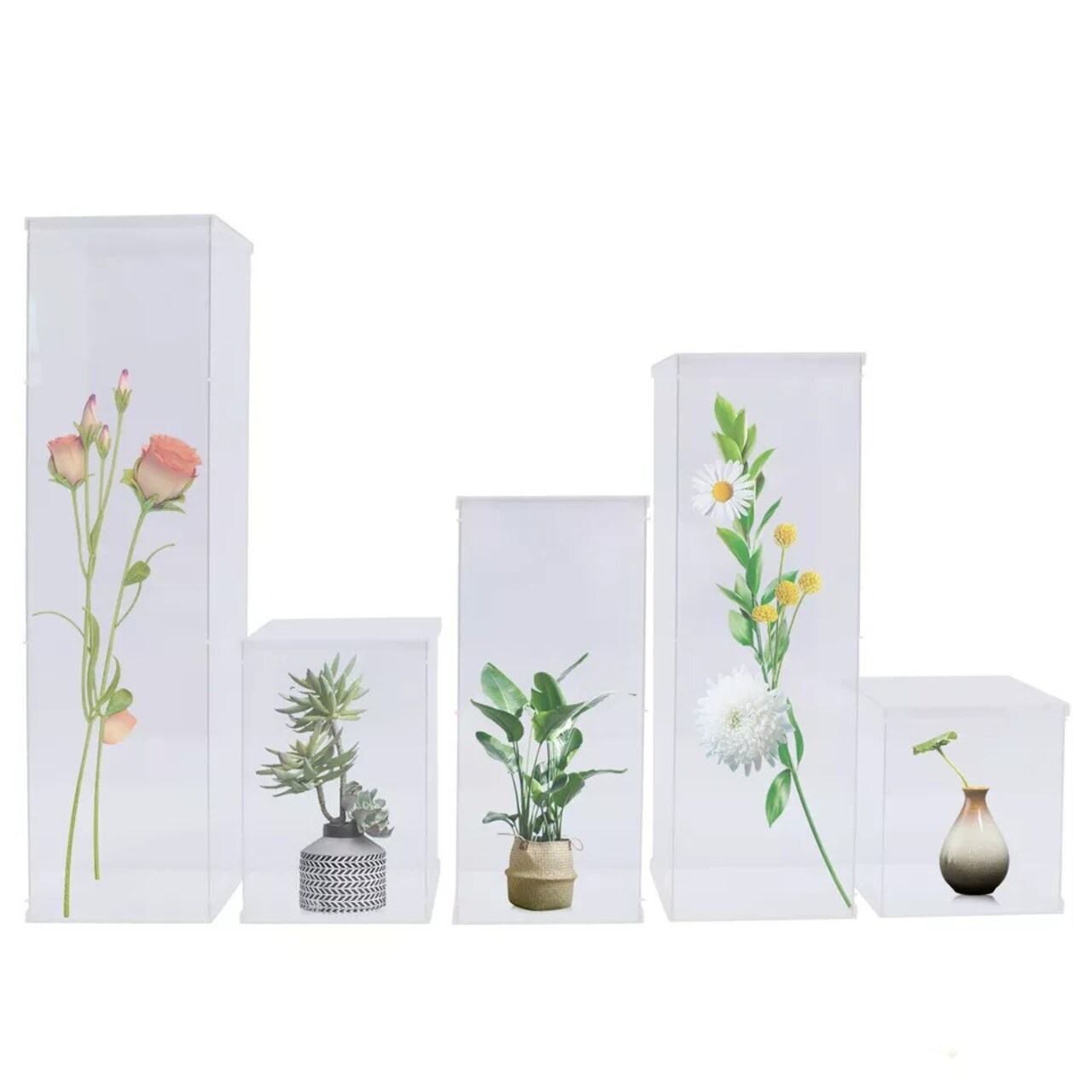 5Pcs Modern Wedding Flower Stand Box Acrylic Square Transparent Box Floral Decor